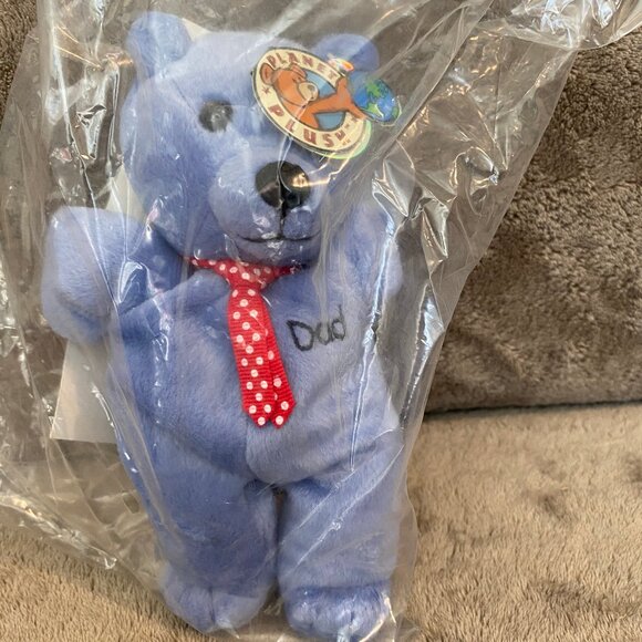 Planet Plush by Sally Winey 'DAD' Beanie Bear Vintage 1999  & Ltd Ed Beanie Card - Picture 1 of 4
